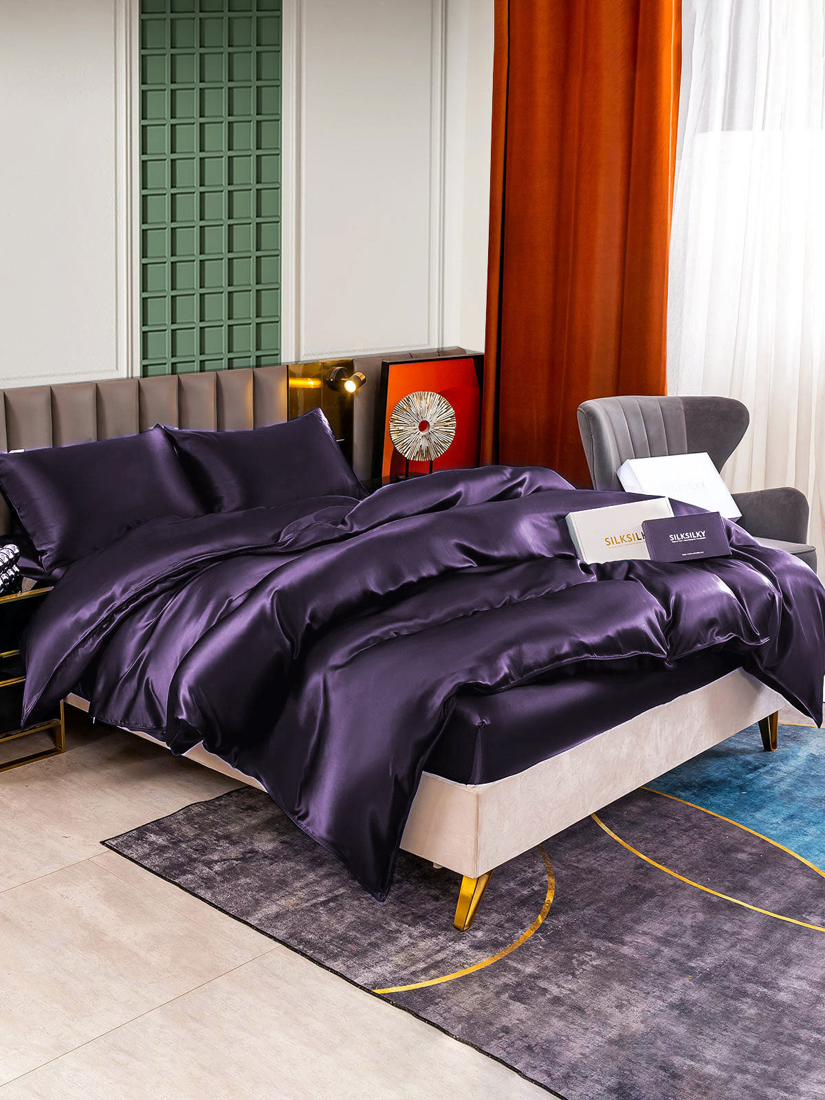 SilkSilky AU 25Momme Pure Silk Bedding Set DeepPurple 003