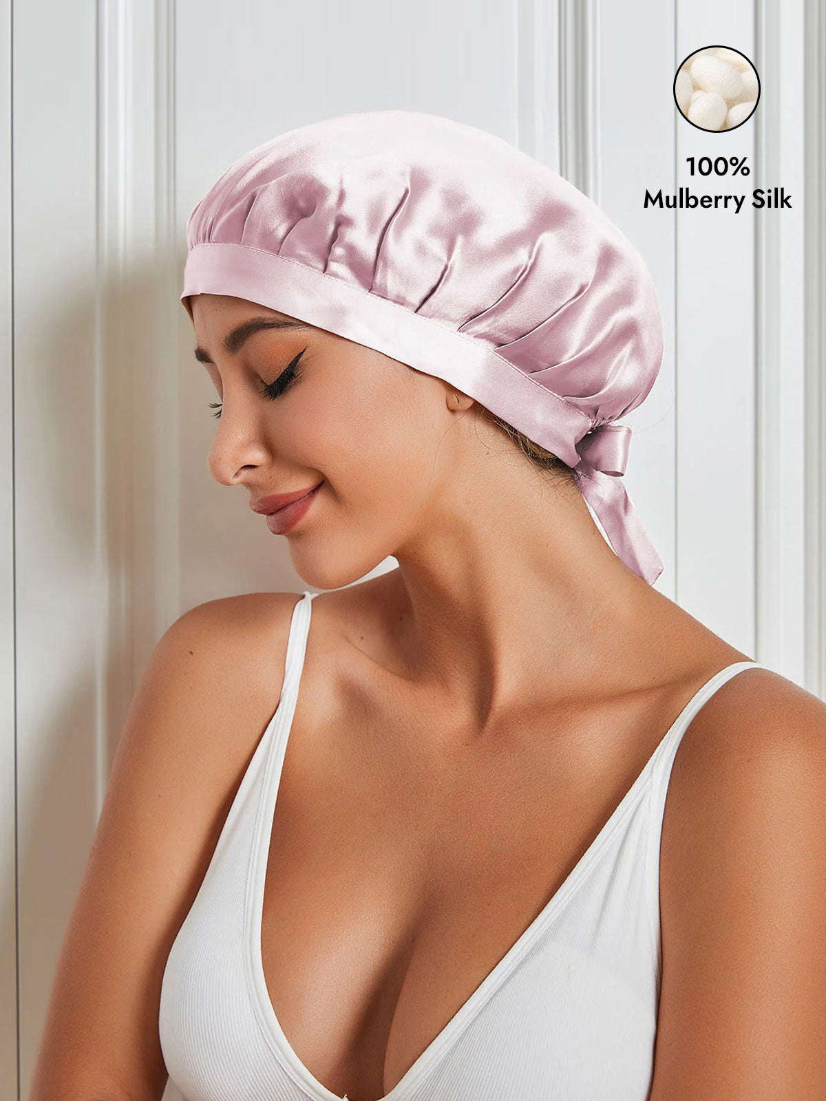 [Light Pink] SilkSilky-AU Pure Silk Sleep Cap 001
