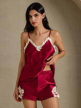 [Wine] SilkSilky-AU Sleeveless V Neck Camisole Set 003