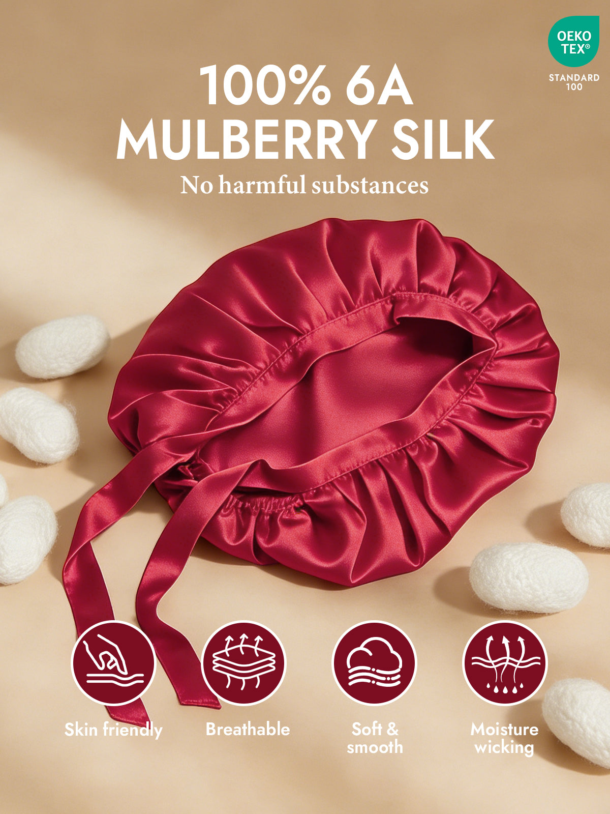 [Wine] SilkSilky-AU Pure Silk Sleep Cap 002
