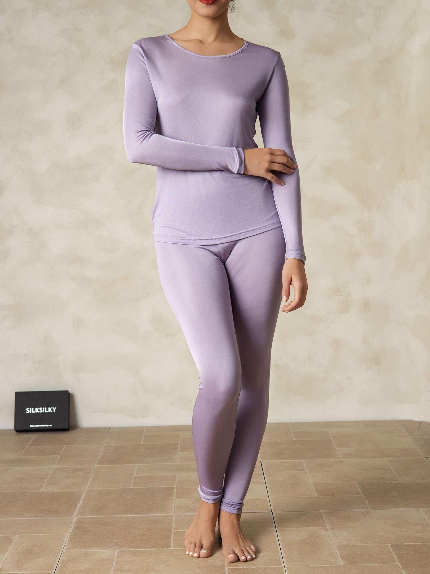 [Purple] SilkSilky-AU Long Sleeve Round Neck Women's Long Johns 001