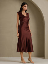 [Coffee] SilkSilky-AU Cap Sleeve Dress 003