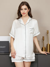 [White] SilkSilky-AU Short Sleeve Lapel Collar Women's Pyjamas 001