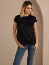 [Black] SilkSilky-AU Short Sleeve Split Women's Blouse 003