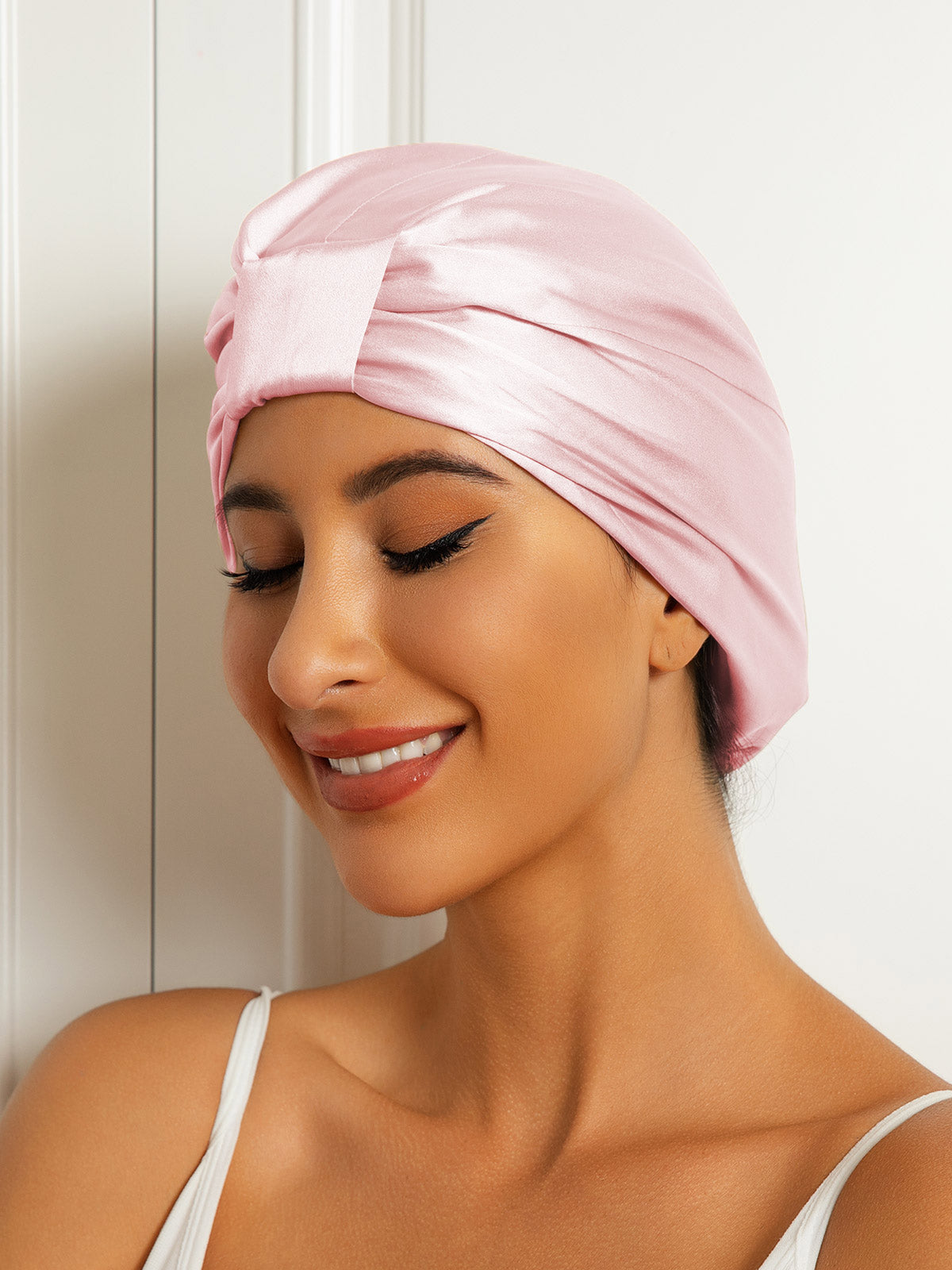 SilkSilky-AU Pure Silk Sleep Cap LightPink 002