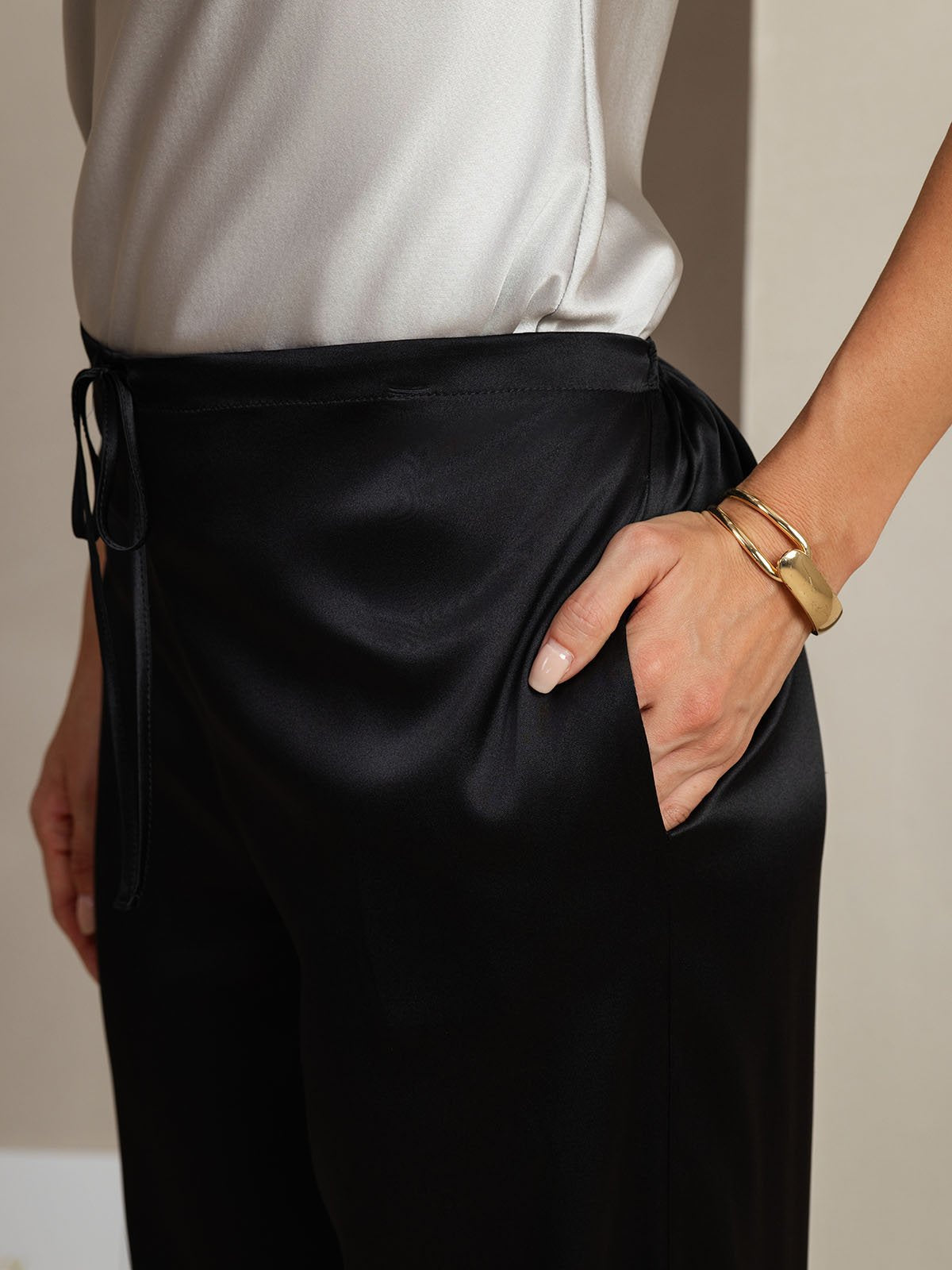 [Black] SilkSilky-AU 19Momme Silk Womens Pants 005