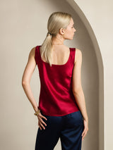 [Wine] SilkSilky-AU 19Momme Stretch Silk Charmeuse Sleeveless Scoop Neck Camisole 002
