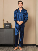[Dark Blue] SilkSilky-AU Long Sleeve Notch Collar Men's Pyjamas 004