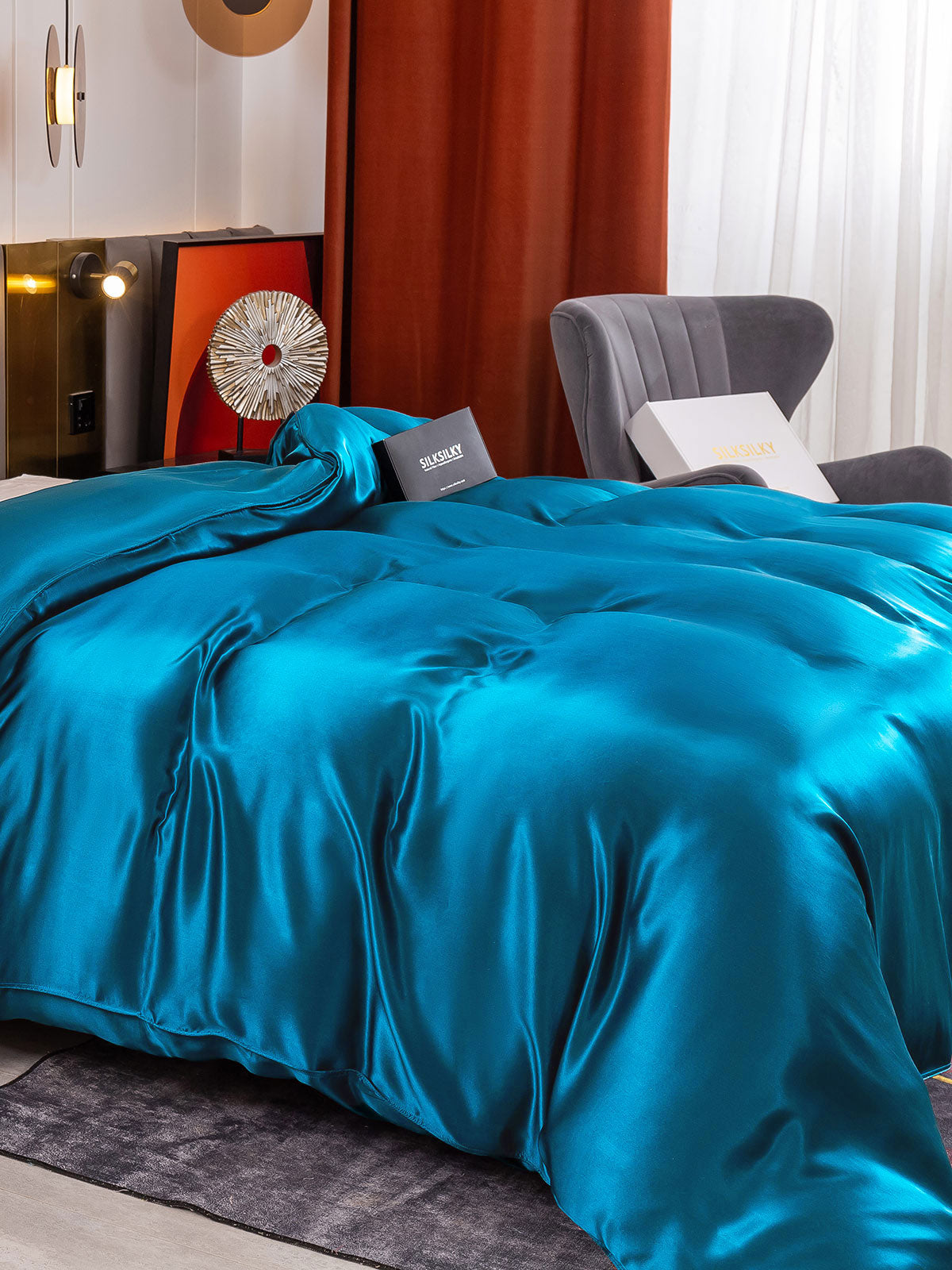 SilkSilky AU 19Momme Pure Silk Duvet Cover Teal 004