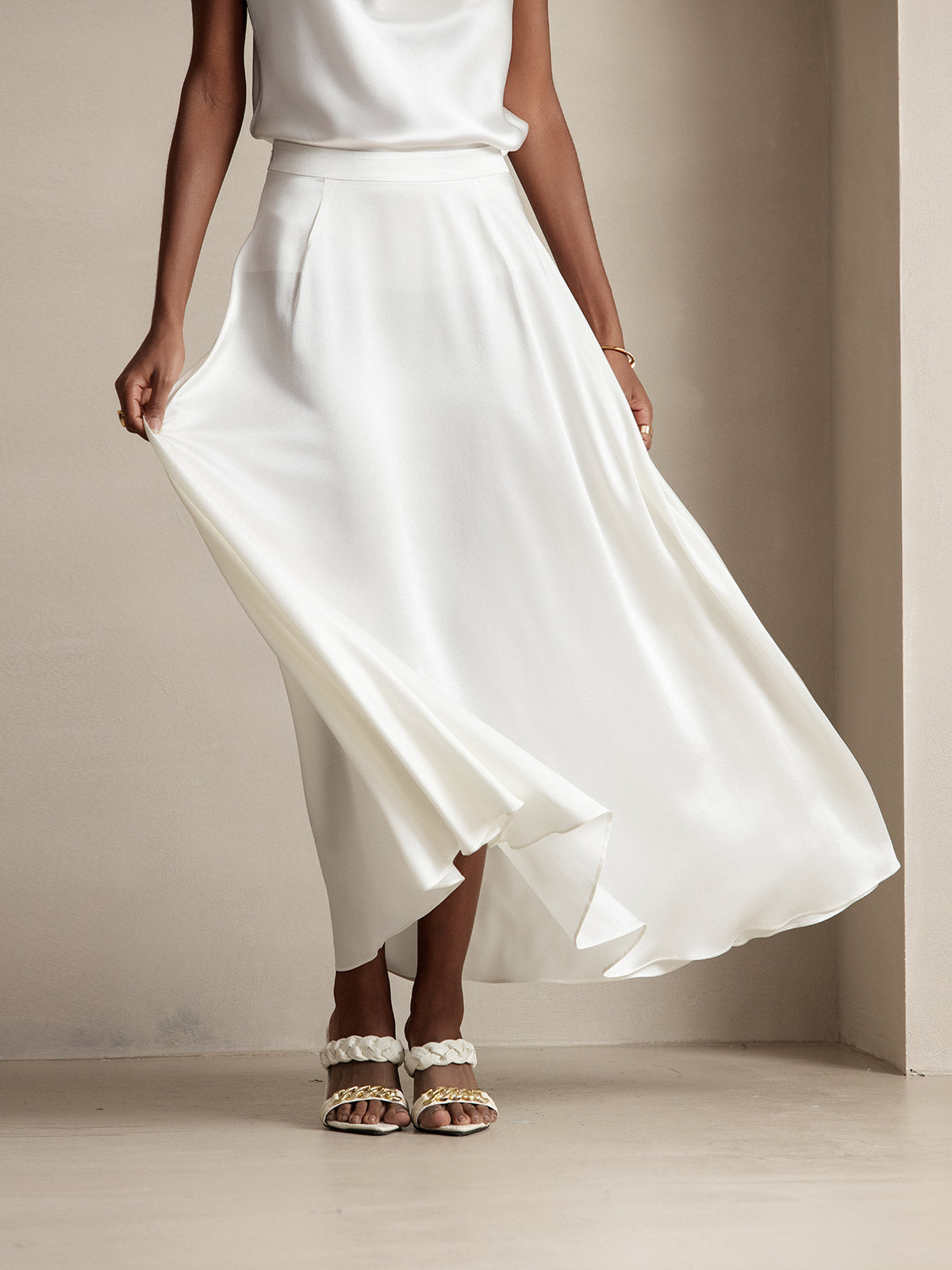 [White] SilkSilky-AU 19Momme Silk Skirt 003
