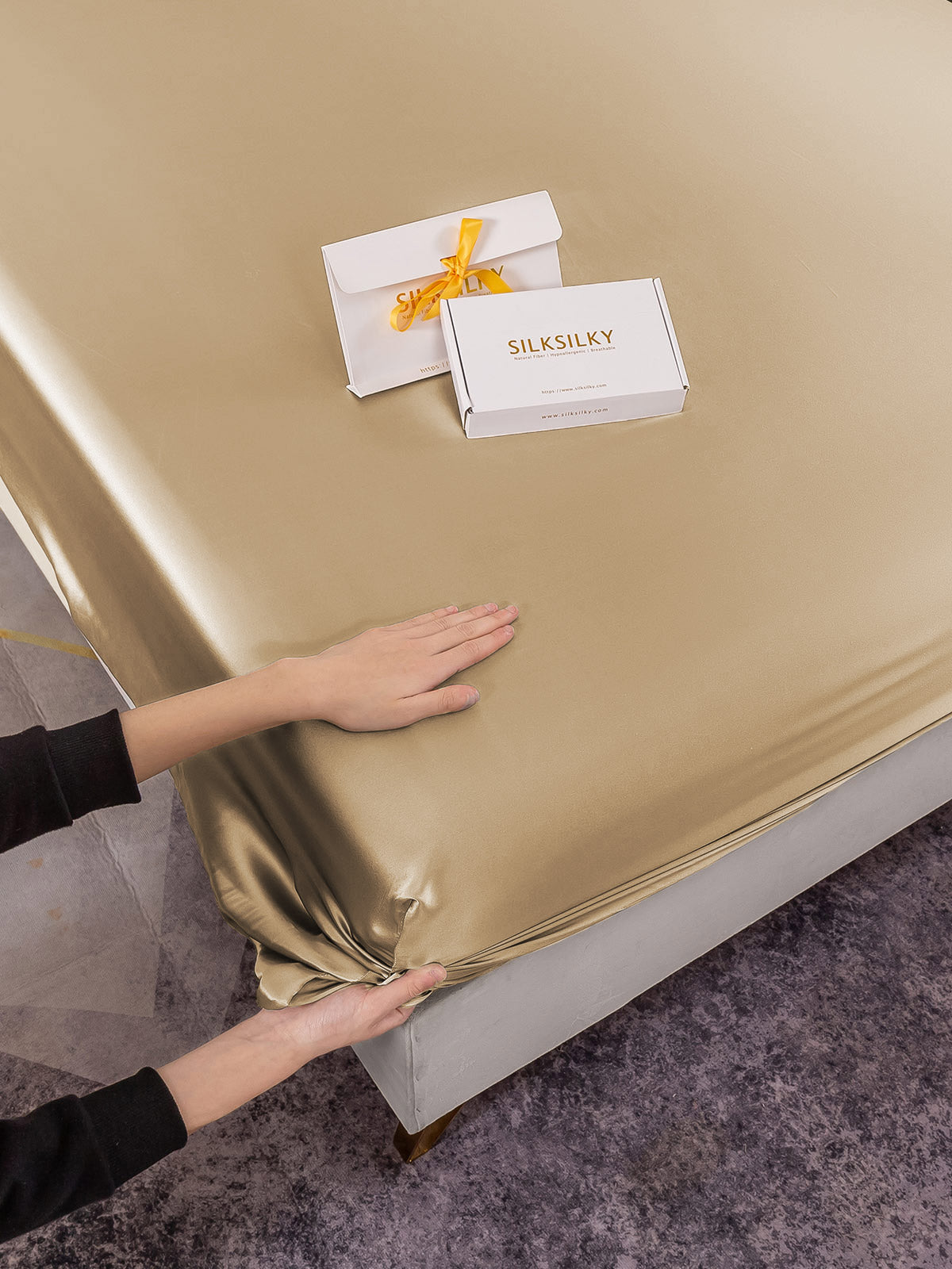 [Beige] SilkSilky-AU 19Momme Pure Silk Sheet 007
