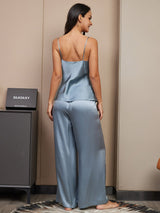 [Grayish Blue] SilkSilky-AU Spaghetti Strap V Neck Camisole Set 002