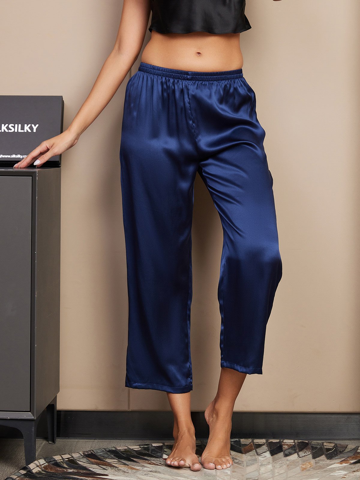 [Dark Blue] SilkSilky-AU Pure Silk Womens Sleep Bottoms 001