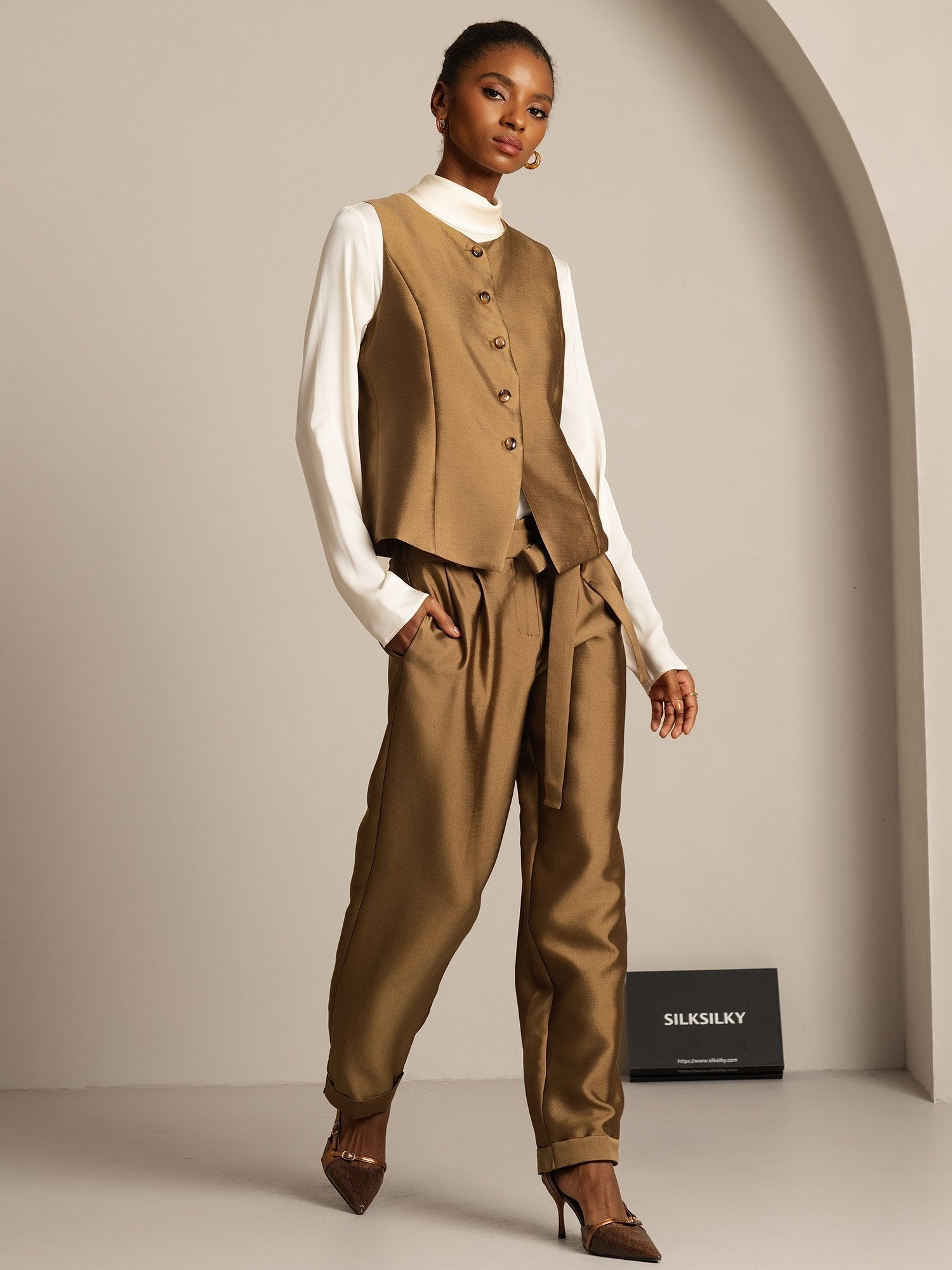 [Bronze] SilkSilky-AU 32Momme Wool Womens Vest 007,