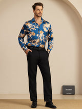 [Navy Dragon] SilkSilky-AU Long Sleeve Lapel Collar Men's Shirt 008