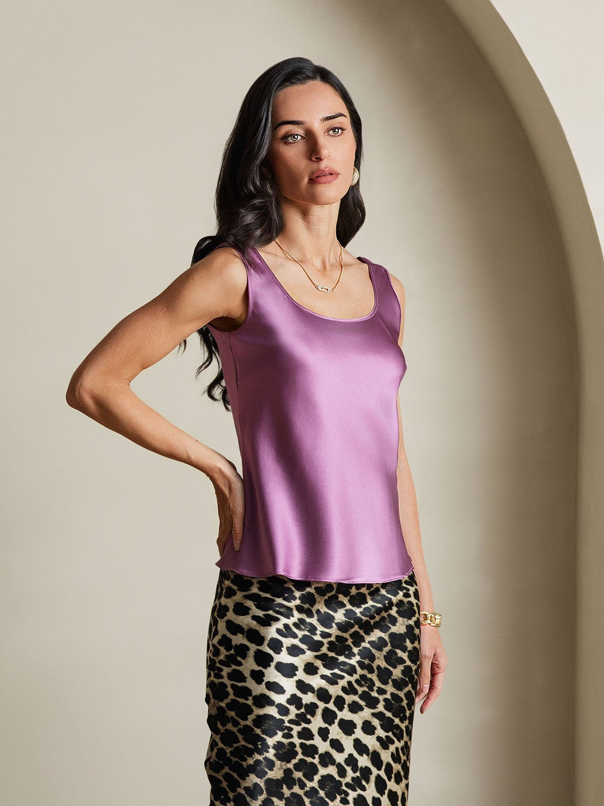 [Deep Purple] SilkSilky-AU 19Momme Silk Sleeveless U Neck Camisole 006