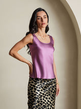 [Deep Purple] SilkSilky-AU 19Momme Stretch Silk Charmeuse Sleeveless Scoop Neck Camisole 006