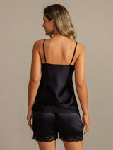 [Black] SilkSilky-AU Spaghetti Strap V Neck Camisole Set 002