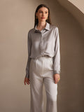 SilkSilky AU 19Momme Silk Long Sleeve Collar Women's Shirt LightGray 007