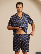 [Navy Chain] SilkSilky-AU Short Sleeve Notch Collar Men's Pyjamas 004