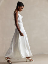 [White] SilkSilky-AU Spaghetti Strap Cowl Neck Camisole 005