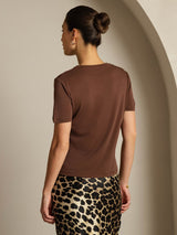 [Coffee] SilkSilky-AU Short Sleeve V Neck Women's T-Shirt 002