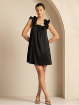 [Black] SilkSilky-AU 19Momme Silk Sleeveless Square Neck Dress 005
