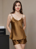 SilkSilky AU Pure Silk Sleeveless V Neck Camisole Set Coffee 001