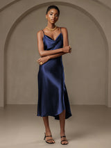 [Dark Blue] SilkSilky-AU Spaghetti Strap Cowl Neck Dress 005
