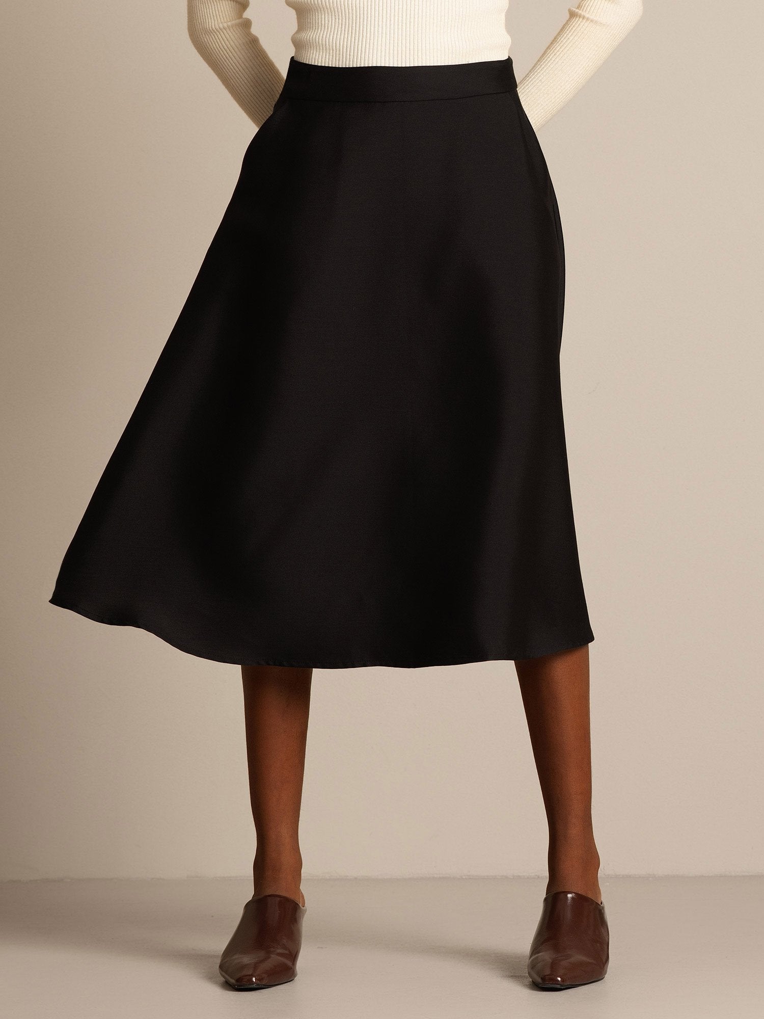 [Black] SilkSilky-AU 32Momme Wool Skirt 006,