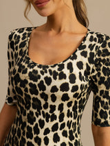 [Leopard] SilkSilky-AU 100% Silk Jersey Half Sleeve Scoop Neck Women's T-Shirt 006