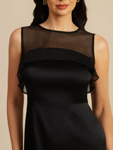 [Black] SilkSilky-AU Sleeveless Illusion Neck Dress 005