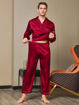 [Red] SilkSilky-AU Long Sleeve Notch Collar Men's Pyjamas 007