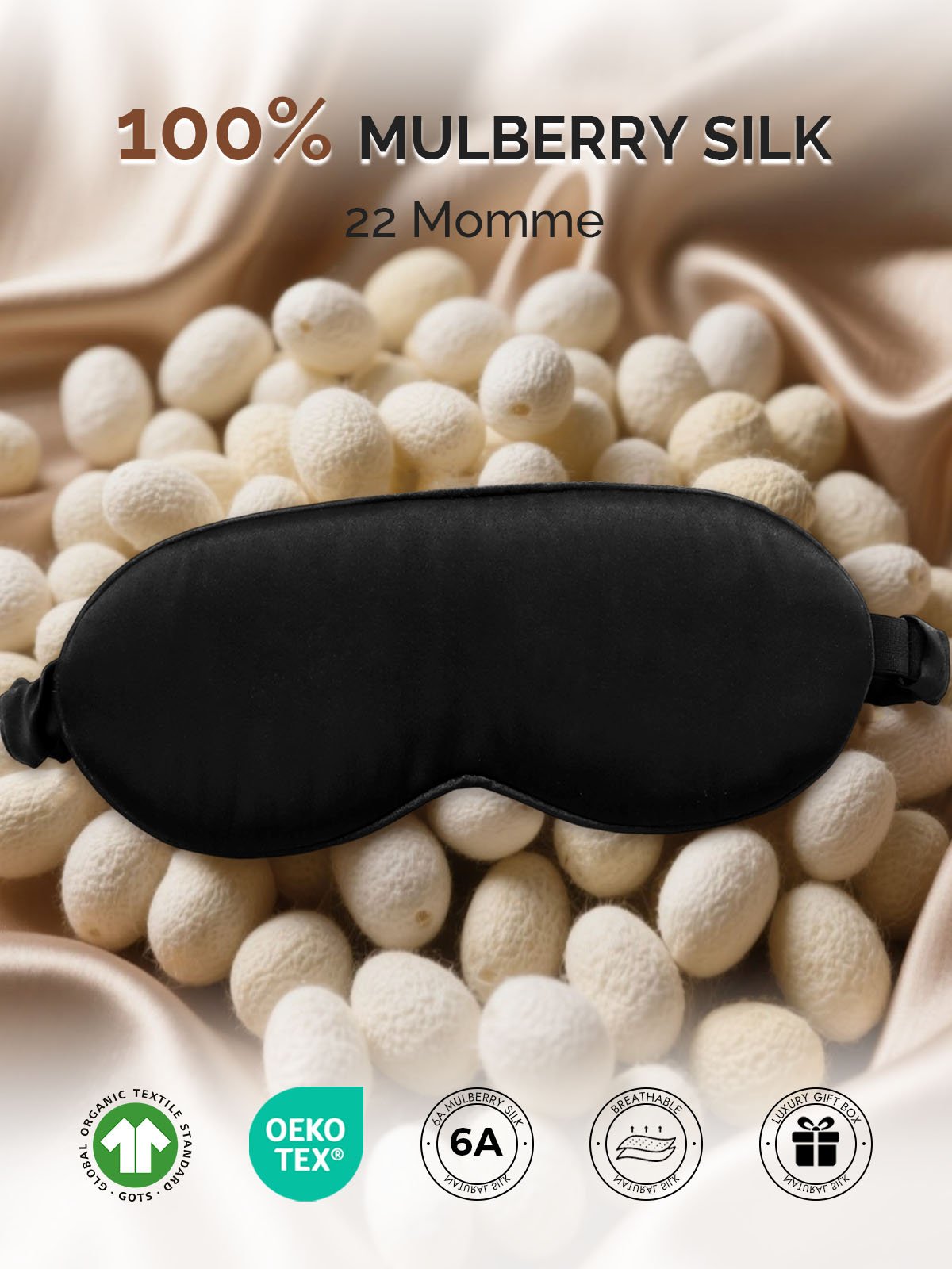 [Black] SilkSilky-AU 22Momme Pure Silk Eye Mask 002