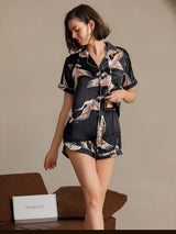 [Black] SilkSilky-AU Short Sleeve Lapel Collar Women's Pyjamas 001