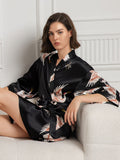 SilkSilky-AU 19Momme Pure Silk 3/4 Sleeve Deep V Neck Women's Dressing Gown Black 003