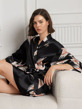 [Black] SilkSilky-AU 3/4 Sleeve Women's Dressing Gown 003