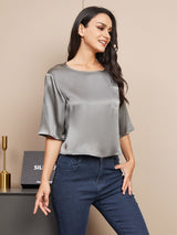 [Dark Gray] SilkSilky-AU Half Sleeve Scoop Neck Women's T-Shirt 001