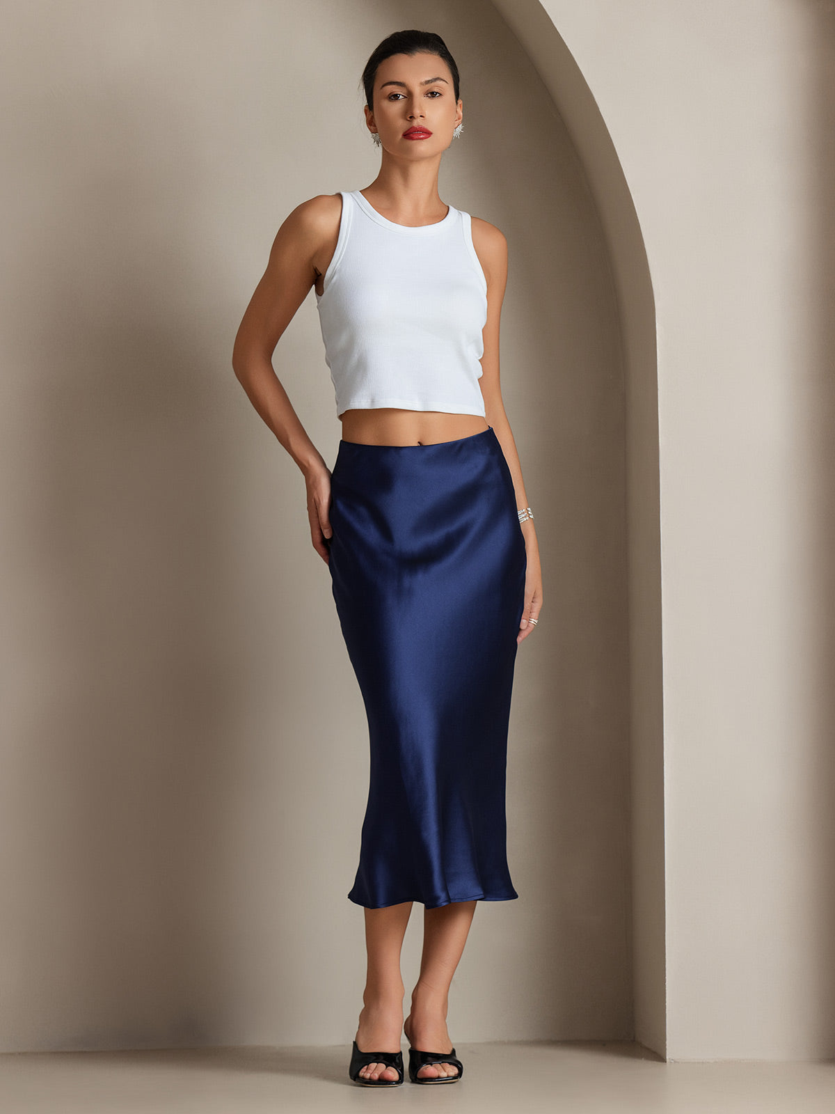 [Dark Blue] SilkSilky-AU 19Momme Pure Silk Skirt 004