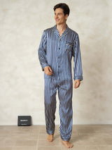 [Navy Stripe] SilkSilky-AU 19Momme Pure Silk Mens Pajamas 001,