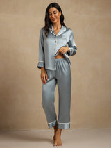 [Grayish Blue] SilkSilky-AU Long Sleeve Notch Collar Women's Pyjamas 001