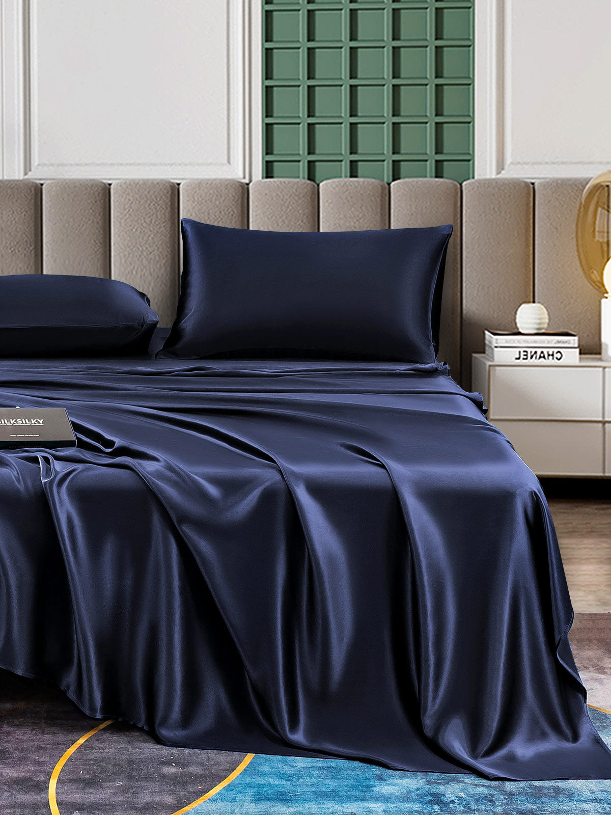 SilkSilky AU 25Momme Pure Silk Bedding Set DarkBlue 004