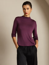 [Purple] SilkSilky-AU Pure Silk High Neck Women's T-Shirt 006