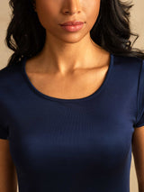 [Dark Blue] SilkSilky-AU Silk Knitted Round Neck Nightgown 004,