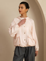 [Pink] SilkSilky-AU Silk Satin Surah Long Sleeve High Neck Women's Outerwear 004