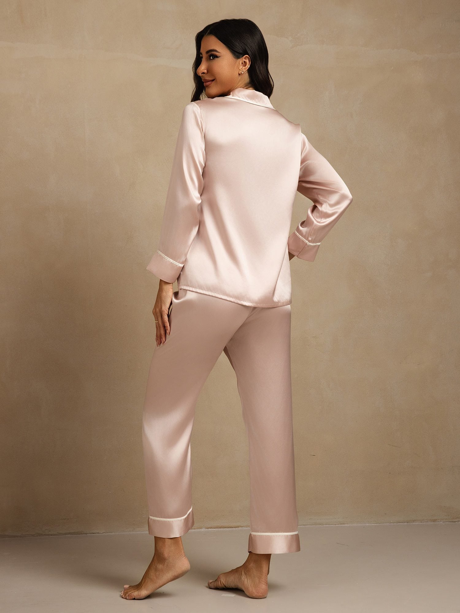 [Pink] SilkSilky-AU Pure Silk Lapel Collar Women's Pyjamas 002