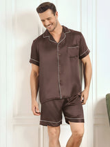 [Coffee] SilkSilky-AU Short Sleeve Notch Collar Men's Pyjamas 001