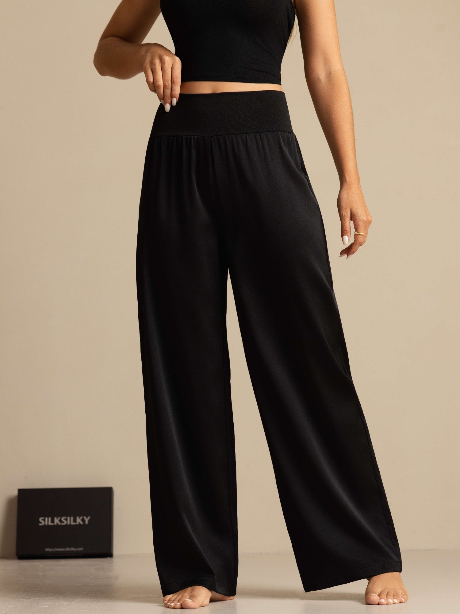 [Black] SilkSilky-AU 19Momme Silk Womens Pants 005