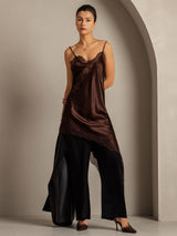 [Brown] SilkSilky-AU Pure Silk Asymmetric Dress 009