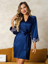 [Dark Blue] SilkSilky-AU 3/4 Sleeve Women's Dressing Gown 001